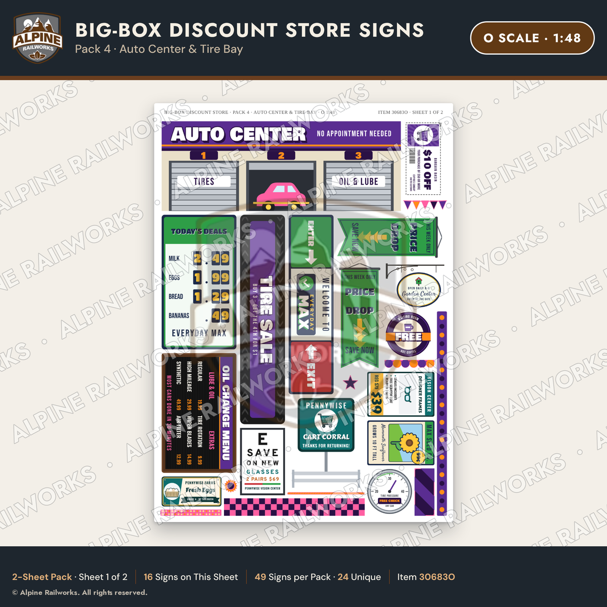 Alpine Railworks 30683O O Scale Big-Box Discount Store Signs
