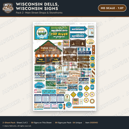 Alpine Railworks 31351HO HO Scale Wisconsin Dells Signs - Shops