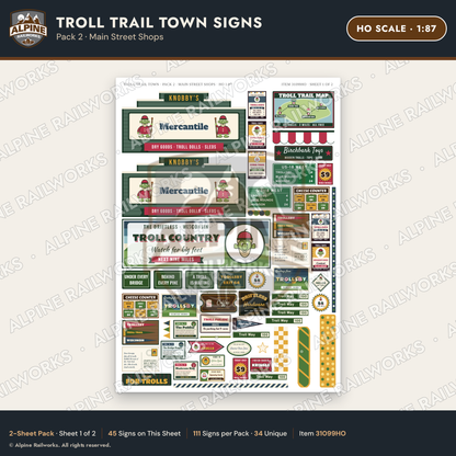 Alpine Railworks 31099HO HO Scale Roadside Signs - Troll Town