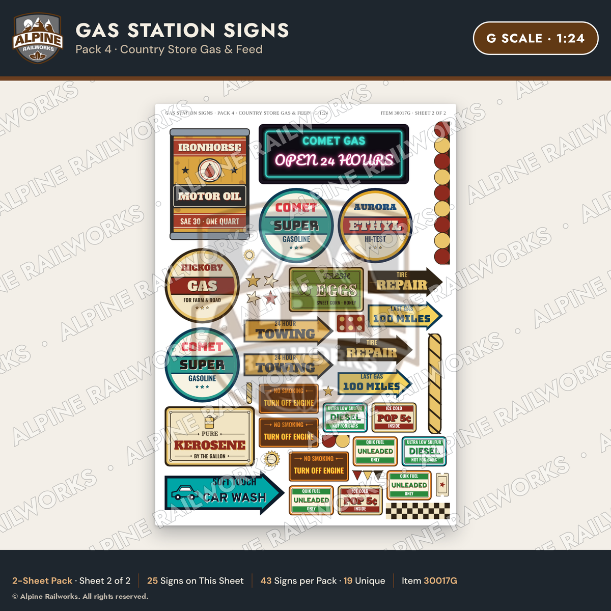 Alpine Railworks 30017G G Scale Gas Station Signs - Country Store Gas