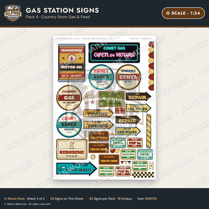 Alpine Railworks 30017G G Scale Gas Station Signs - Country Store Gas