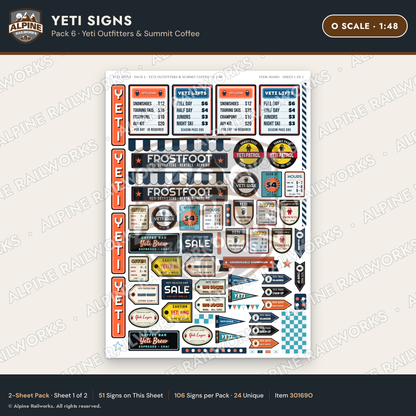 Alpine Railworks 30169O O Scale Yeti Signs - Yeti Outfitters