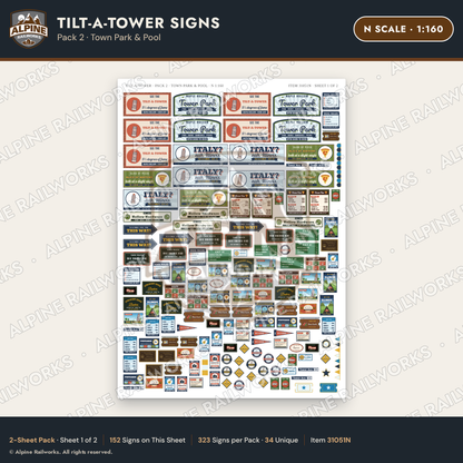 Alpine Railworks 31051N N Scale Roadside Signs - Leaning Tower
