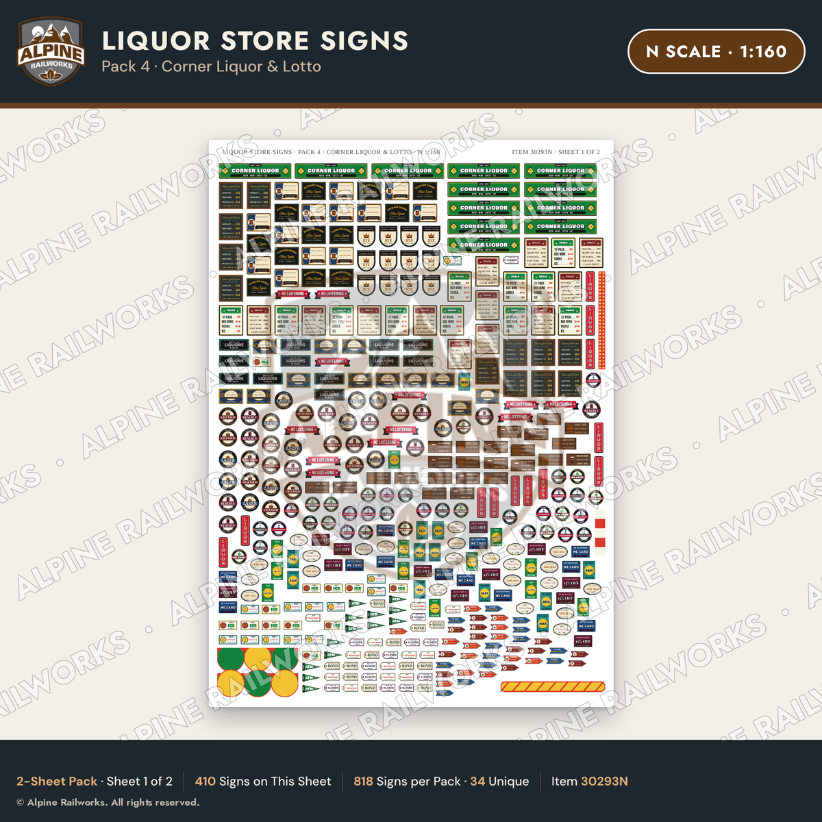 Alpine Railworks 30293N N Scale Liquor Store Signs - Corner Liquor