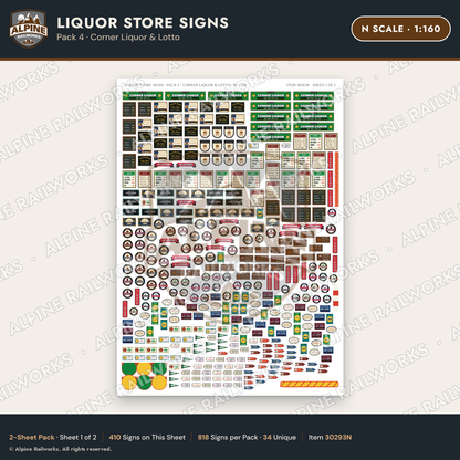 Alpine Railworks 30293N N Scale Liquor Store Signs - Corner Liquor