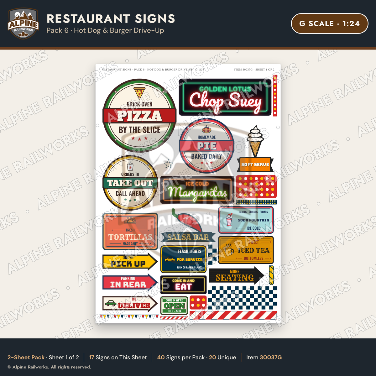 Alpine Railworks 30037G G Scale Restaurant Signs - Hot Dog