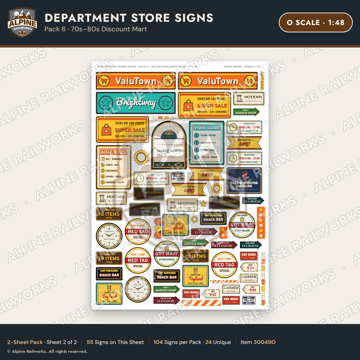 Alpine Railworks 30049O O Scale Department Store Signs