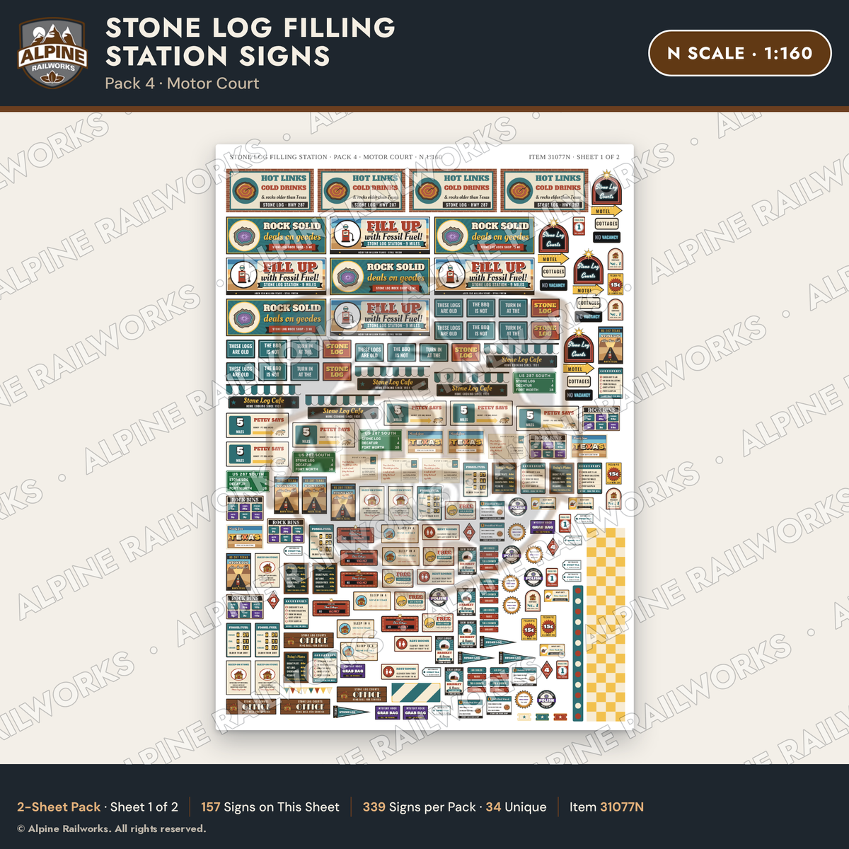 Alpine Railworks 31077N N Scale Roadside Signs - Petrified Wood