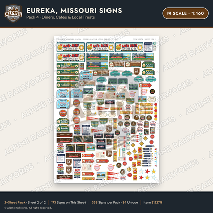 Alpine Railworks 31227N N Scale Eureka MO Signs - Diners & Cafes