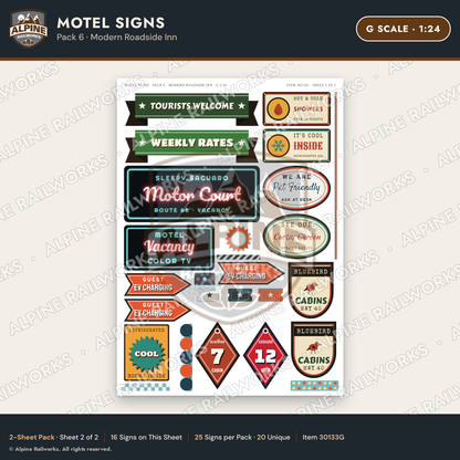 Alpine Railworks 30133G G Scale Motel Signs - Modern Roadside Inn