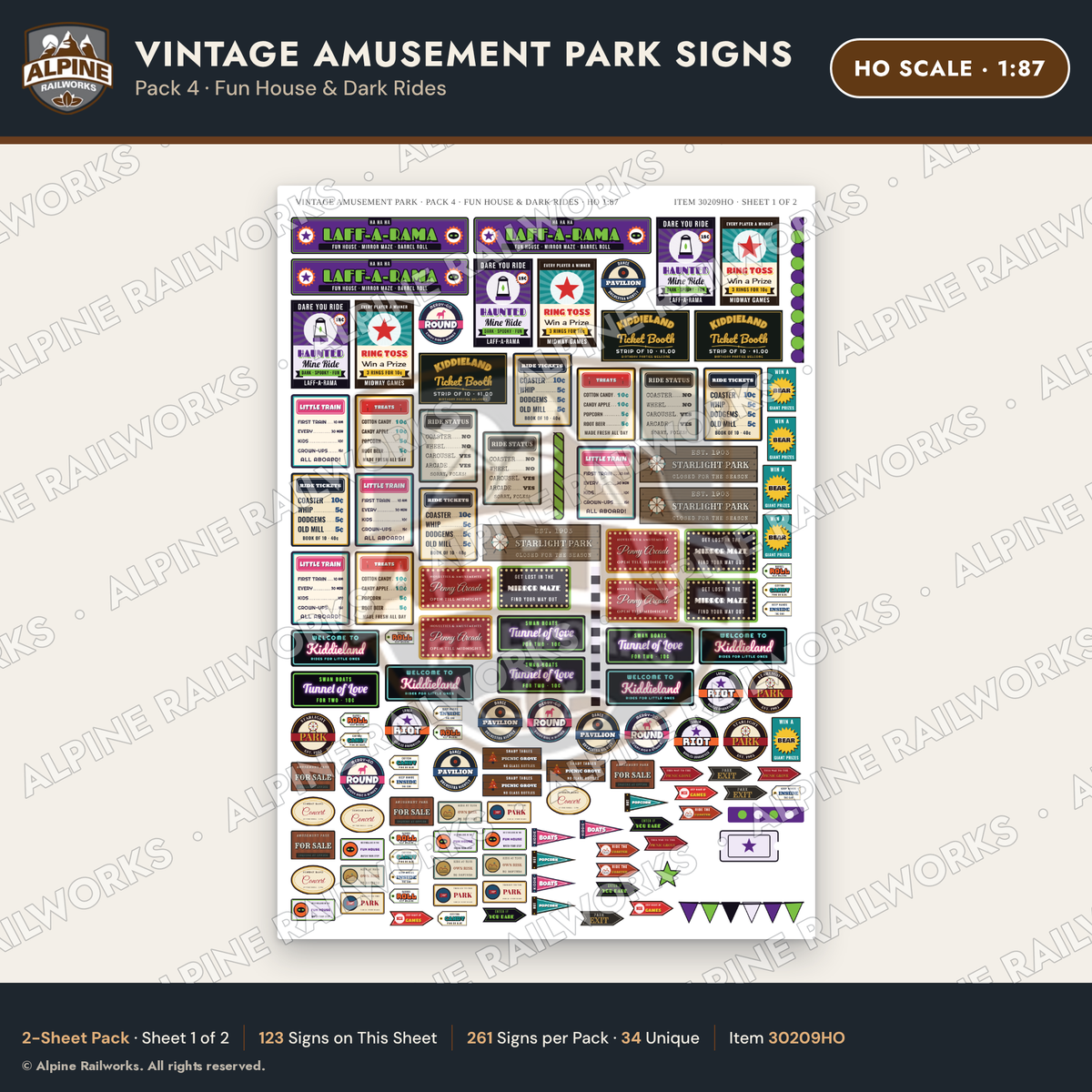 Alpine Railworks 30209HO HO Scale Vintage Amusement Park Signs