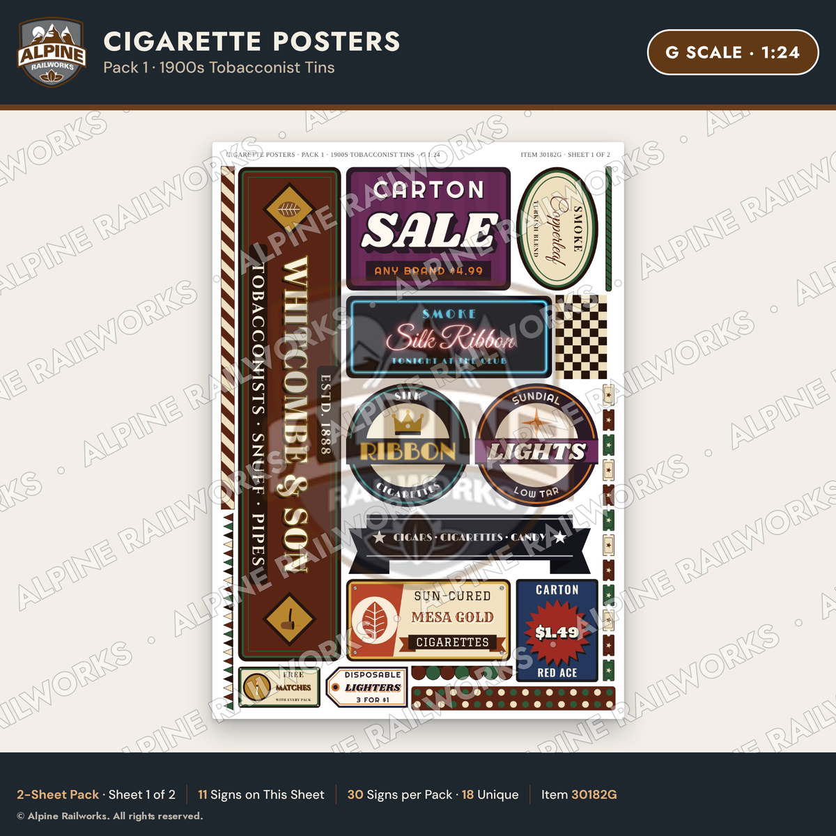 Alpine Railworks 30182G G Scale Cigarette Posters - Tobacconist Tins
