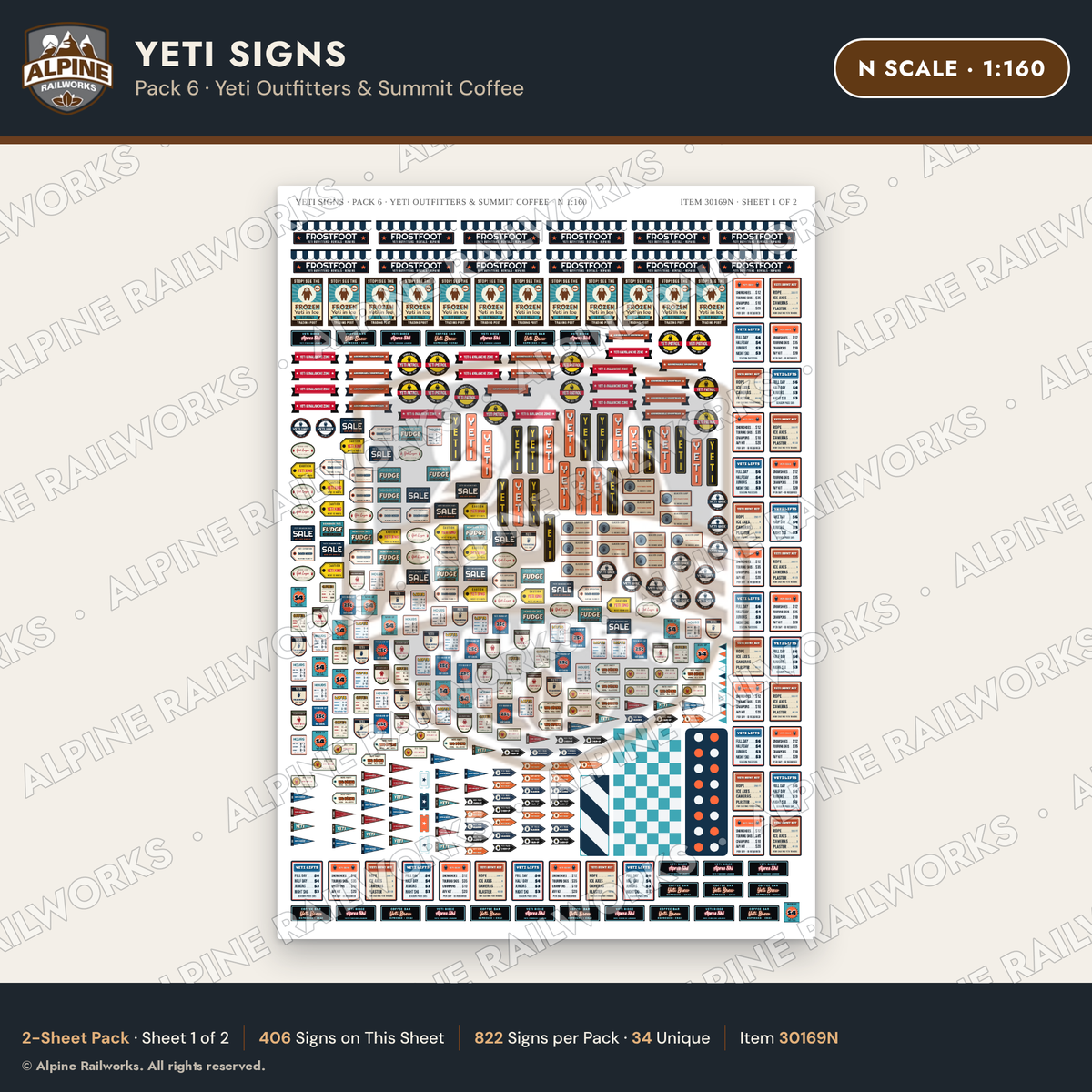 Alpine Railworks 30169N N Scale Yeti Signs - Yeti Outfitters