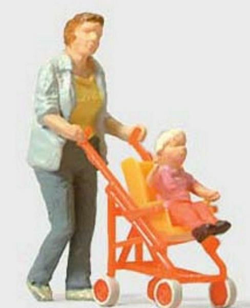 Preiser 28079 HO Scale Pedestrians -- Woman Pushing Child in Stroller