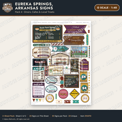 Alpine Railworks 31347O O Scale Eureka Springs Signs - Diners & Cafes