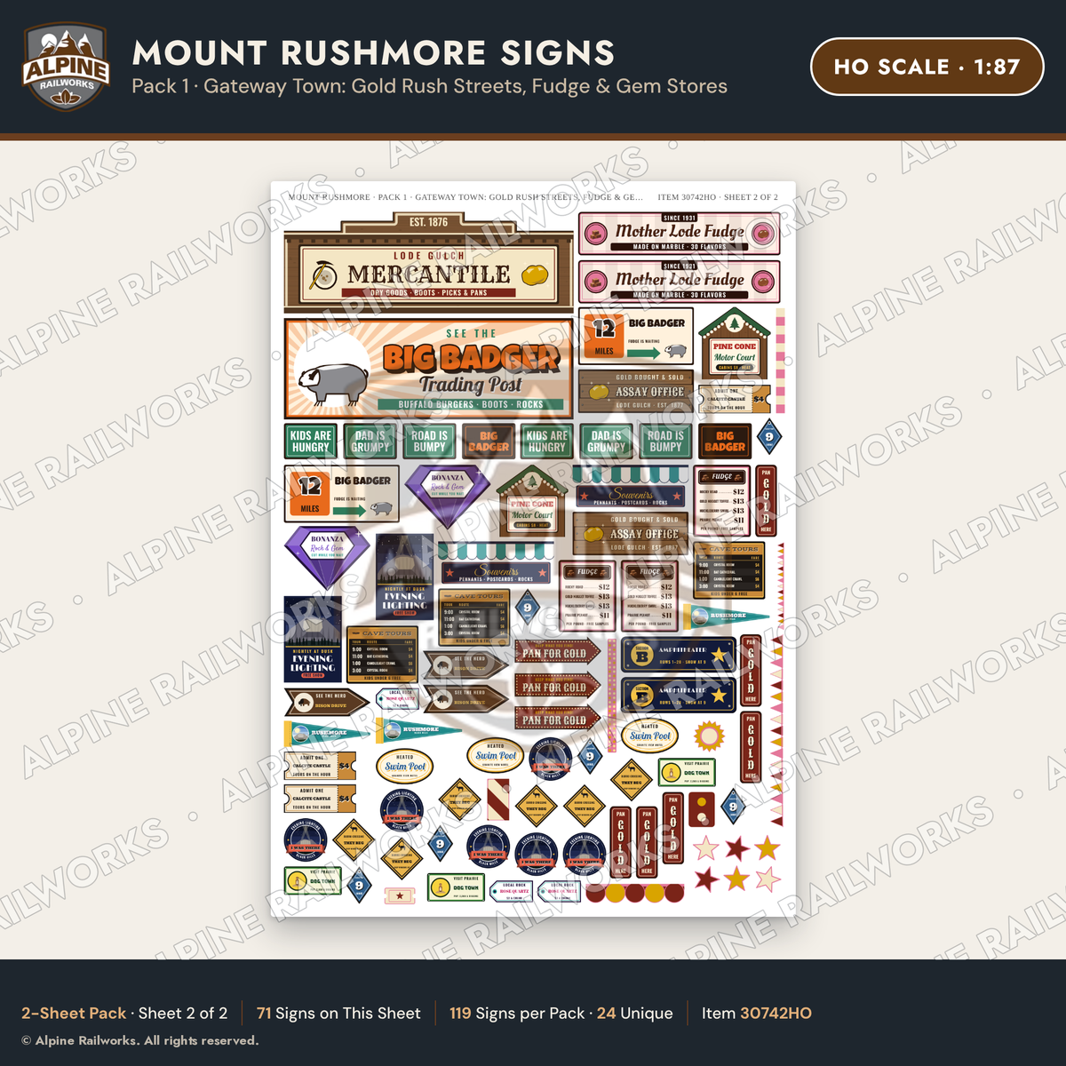 Alpine Railworks 30742HO HO Scale Tourist Signs - Mount Rushmore