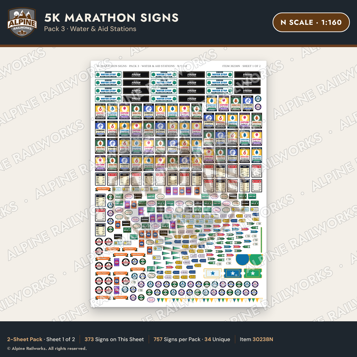 Alpine Railworks 30238N N Scale 5K Marathon Signs - Water
