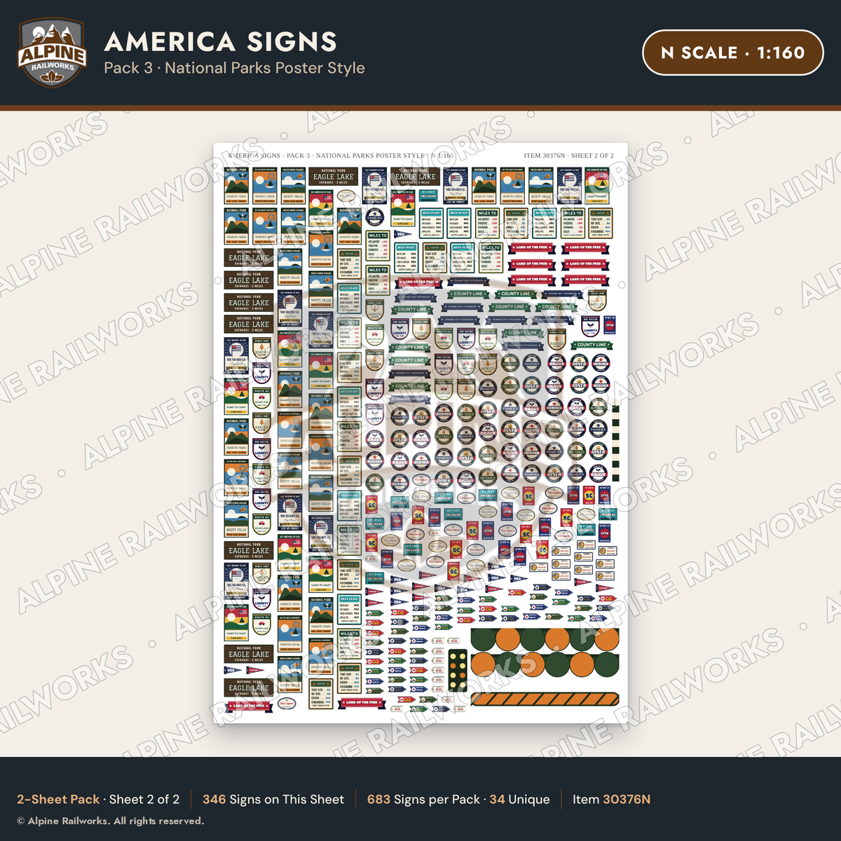 Alpine Railworks 30376N N Scale America Signs