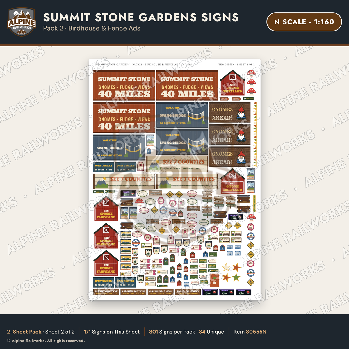 Alpine Railworks 30555N N Scale Roadside Signs - Rock Garden