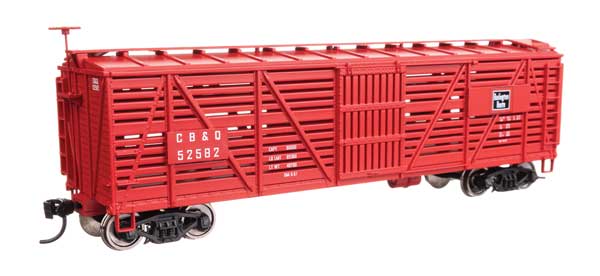 Walthers Mainline 910-41454 HO Scale 40' Wood Stock Car RTR CB&Q #52582