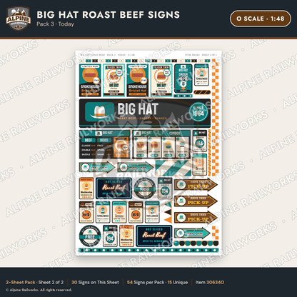 Alpine Railworks 30634O O Scale Fast Food Signs - Western Roast Beef