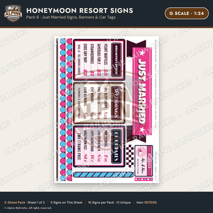 Alpine Railworks 30703G G Scale Honeymoon Resort Signs - Just Married