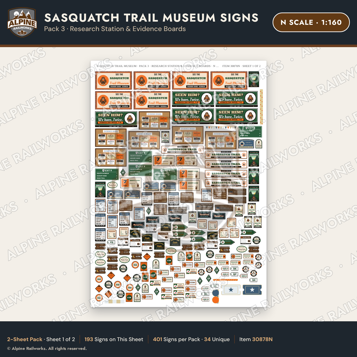 Alpine Railworks 30878N N Scale Roadside Signs - Bigfoot Museum