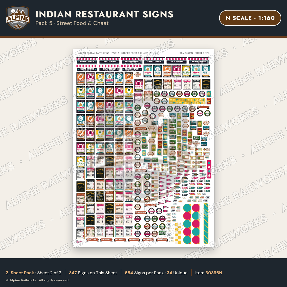 Alpine Railworks 30396N N Scale Indian Restaurant Signs - Street Food