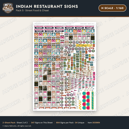 Alpine Railworks 30396N N Scale Indian Restaurant Signs - Street Food