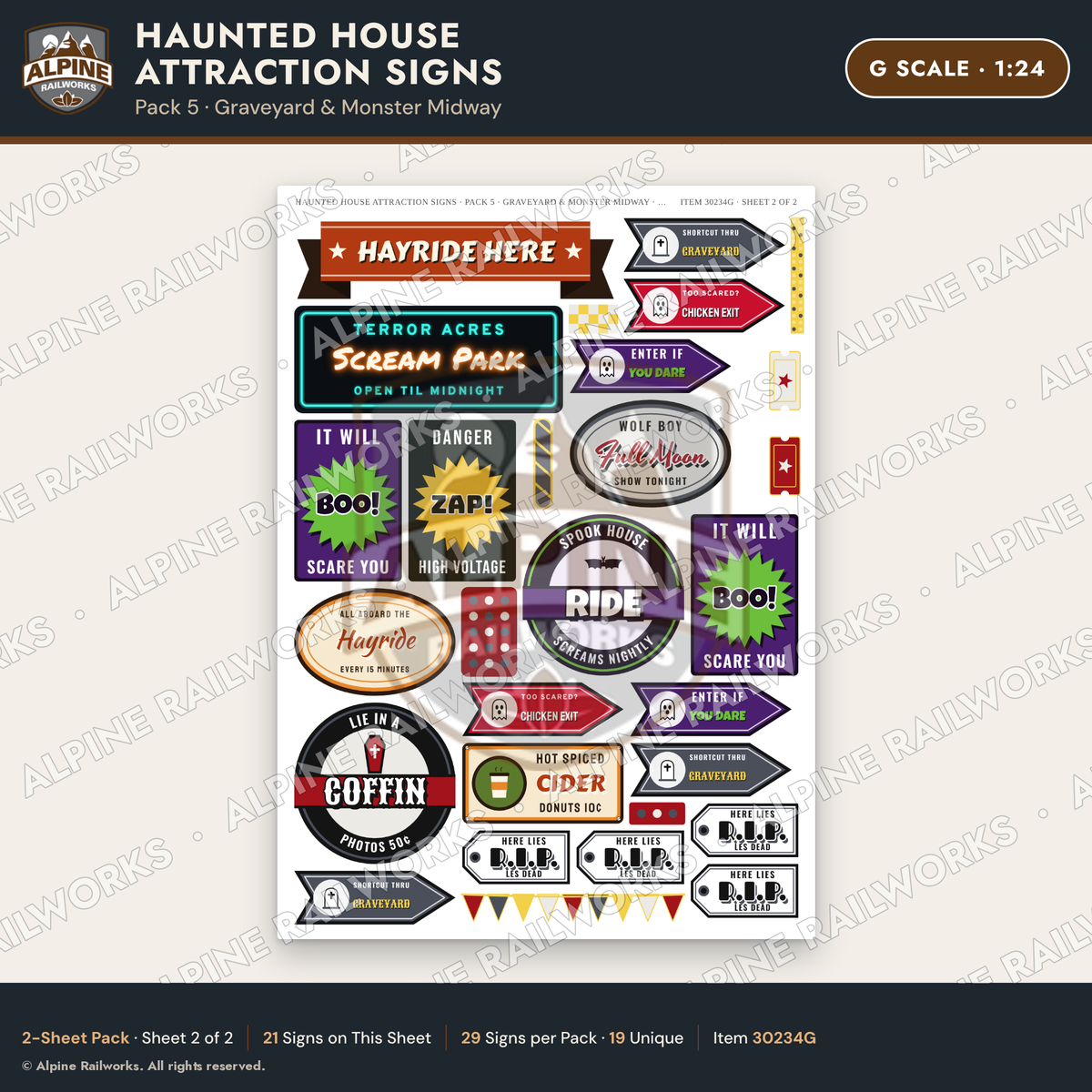 Alpine Railworks 30234G G Scale Haunted House Attraction Signs