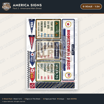 Alpine Railworks 30375G G Scale America Signs - Americana Main Street