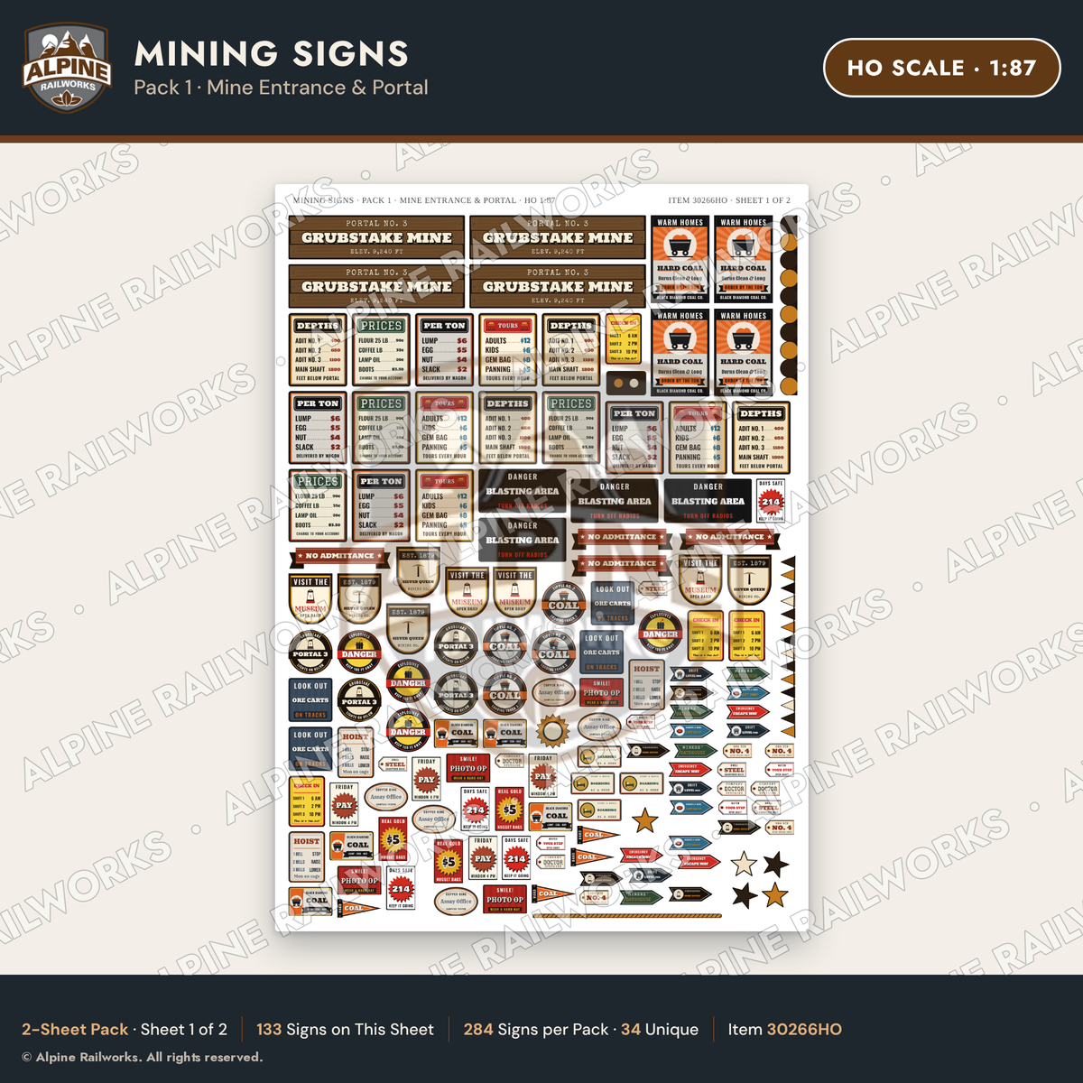 Alpine Railworks 30266HO HO Scale Mining Signs - Mine Entrance
