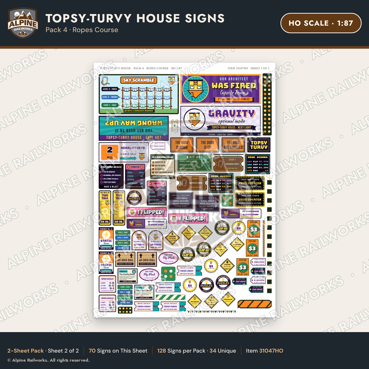 Alpine Railworks 31047HO HO Scale Roadside Signs - Upside-Down House