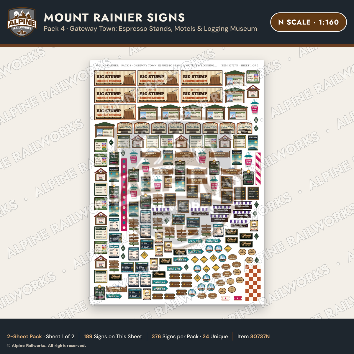 Alpine Railworks 30737N N Scale Tourist Signs - Mount Rainier