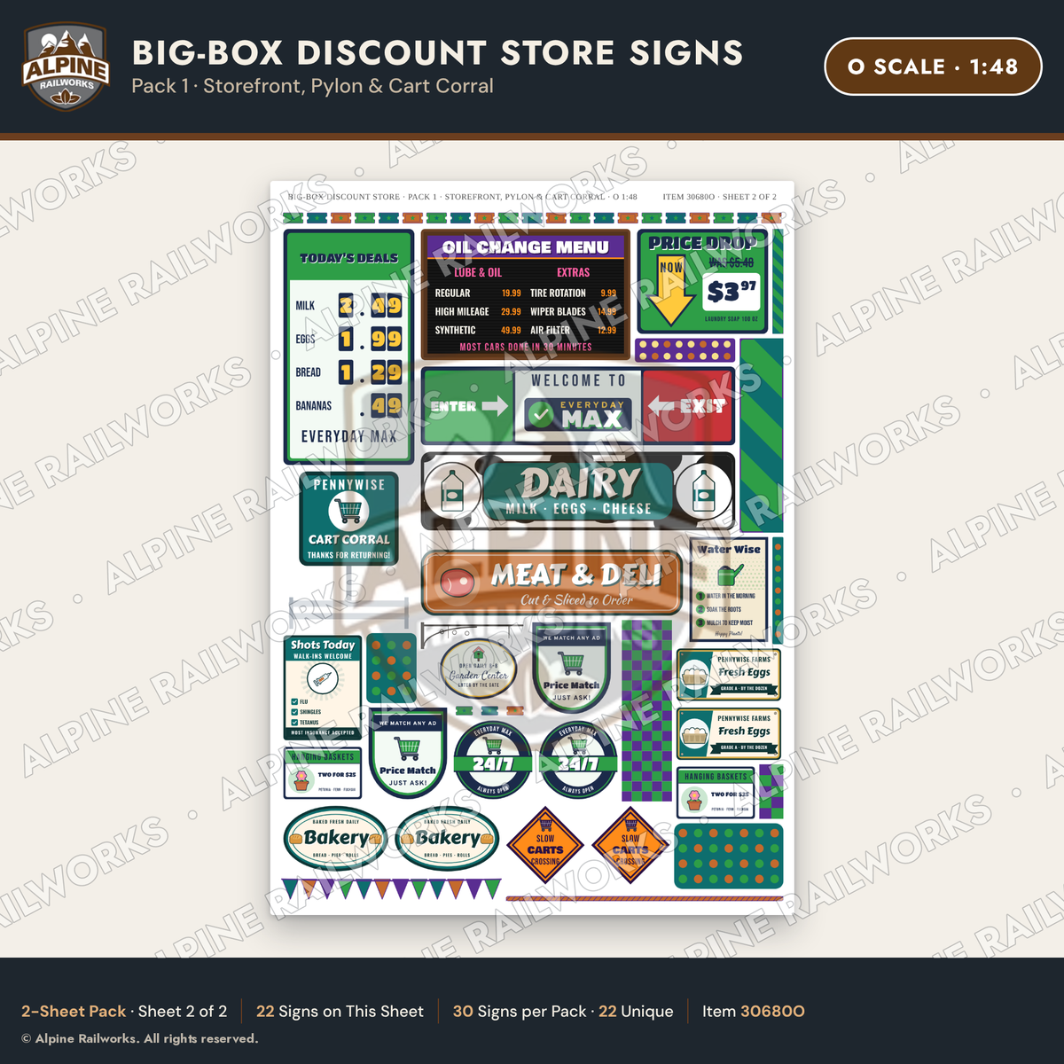 Alpine Railworks 30680O O Scale Big-Box Discount Store Signs