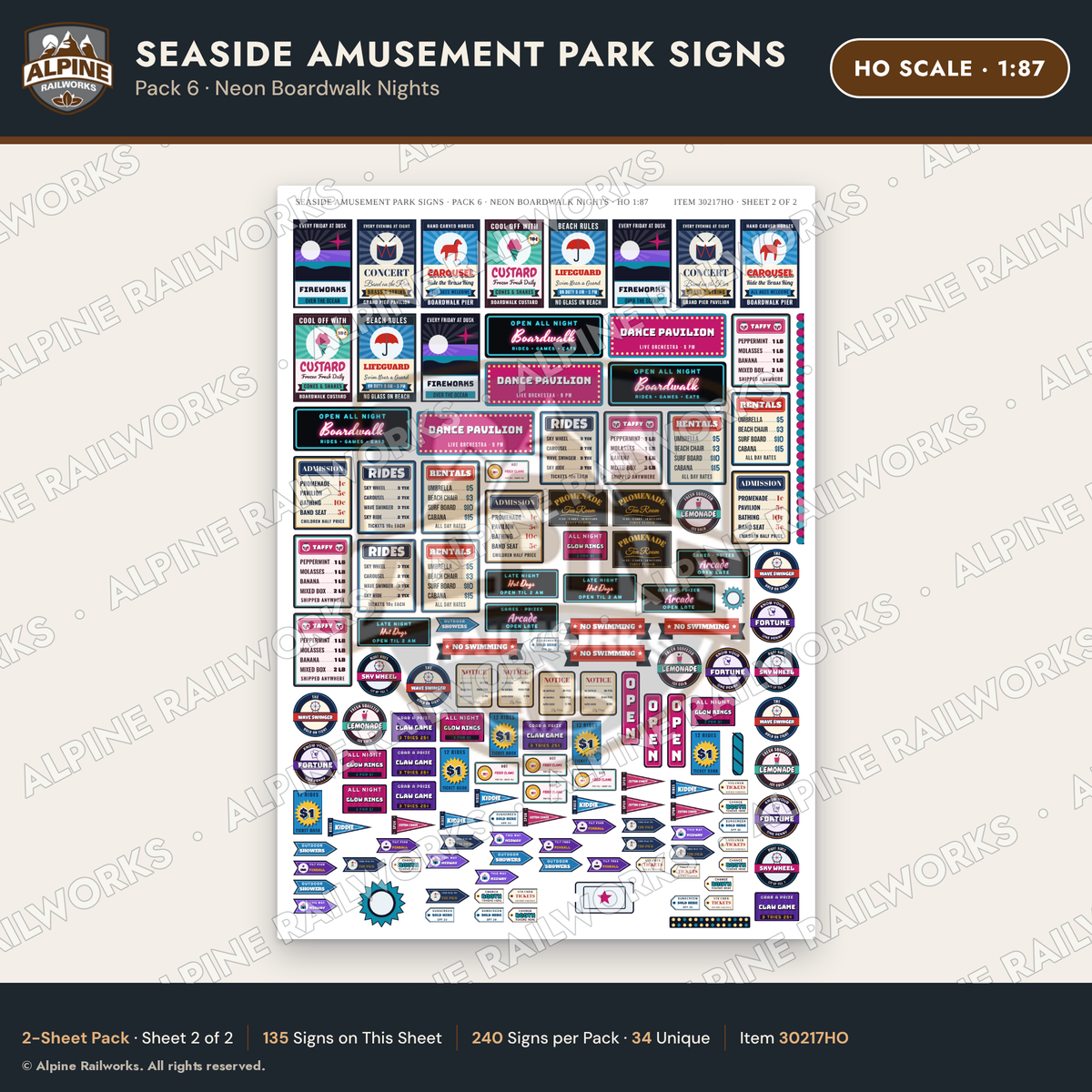 Alpine Railworks 30217HO HO Scale Seaside Amusement Park Signs