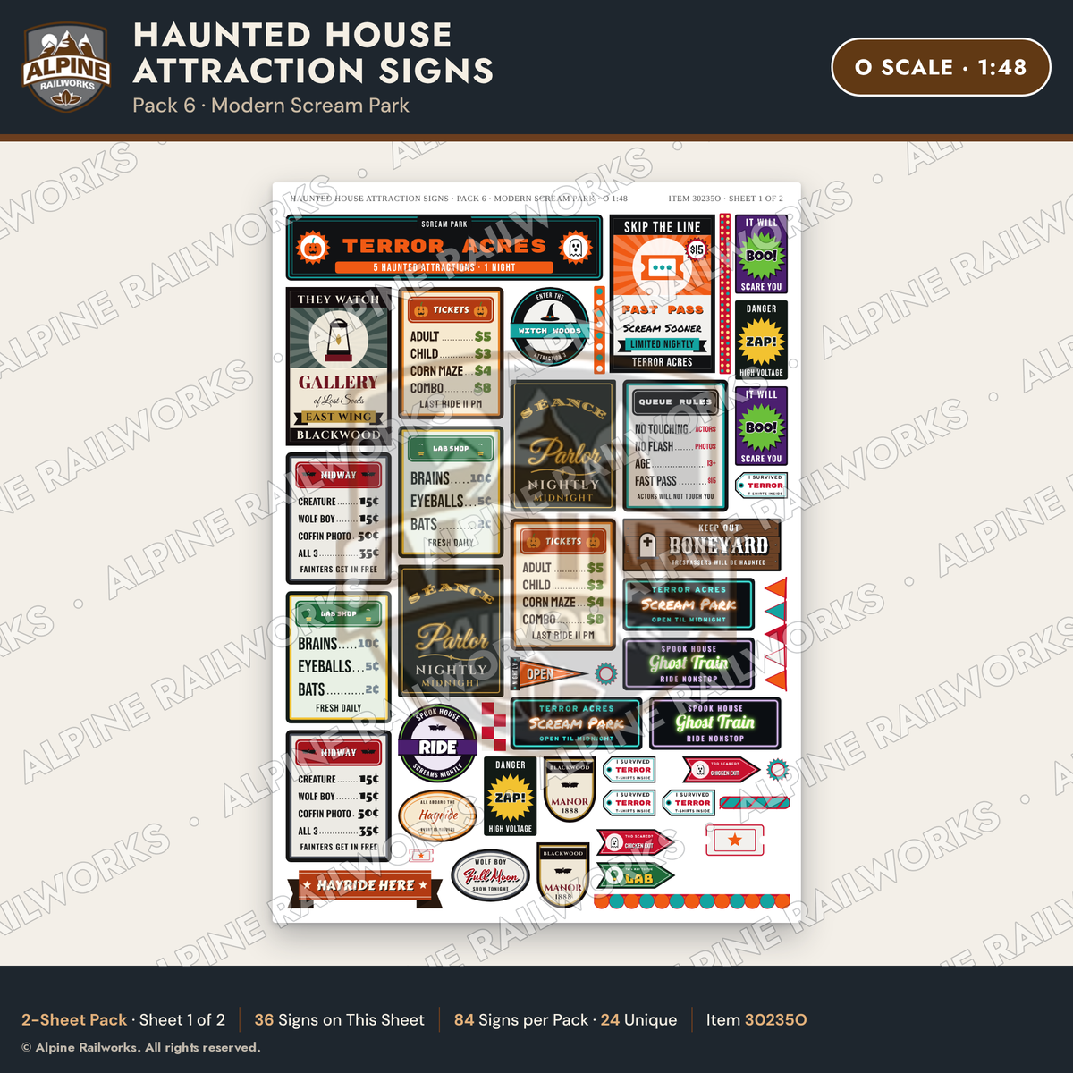 Alpine Railworks 30235O O Scale Haunted House Attraction Signs