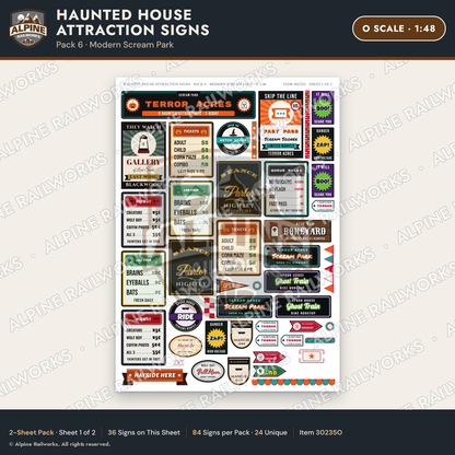Alpine Railworks 30235O O Scale Haunted House Attraction Signs