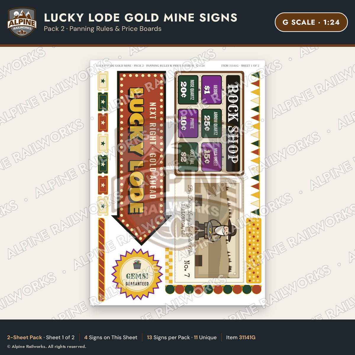 Alpine Railworks 31141G G Scale Roadside Signs - Gold Panning Mine