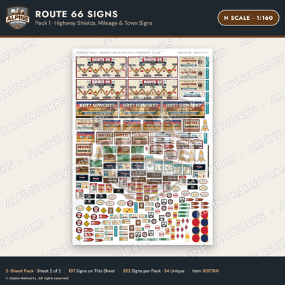 Alpine Railworks 30578N N Scale Route 66 Highway Signs
