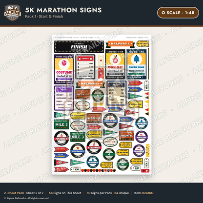 Alpine Railworks 30236O O Scale 5K Marathon Signs - Start & Finish