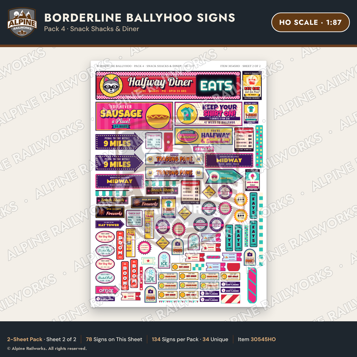 Alpine Railworks 30545HO HO Scale Roadside Signs - Border Tourist Stop