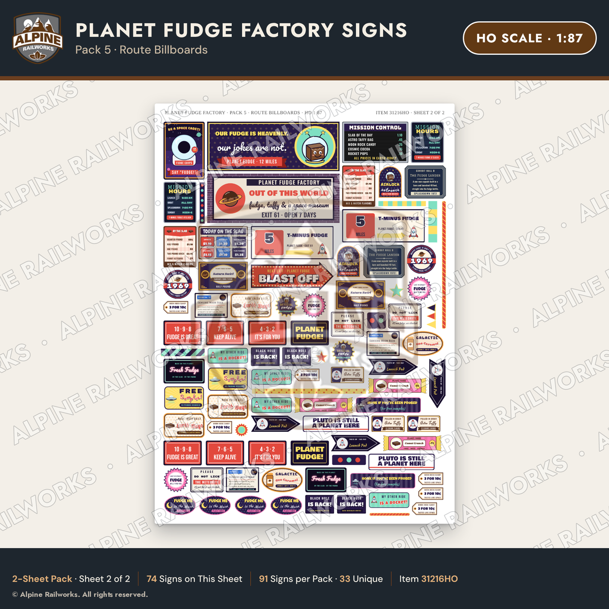 Alpine Railworks 31216HO HO Scale Fudge Factory Signs - Billboards