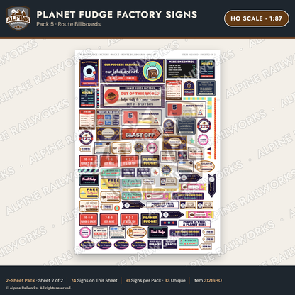 Alpine Railworks 31216HO HO Scale Fudge Factory Signs - Billboards