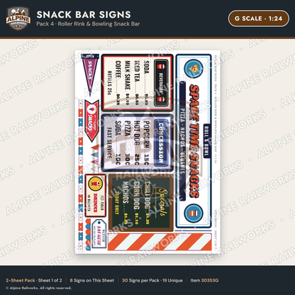 Alpine Railworks 30353G G Scale Snack Bar Signs - Roller Rink