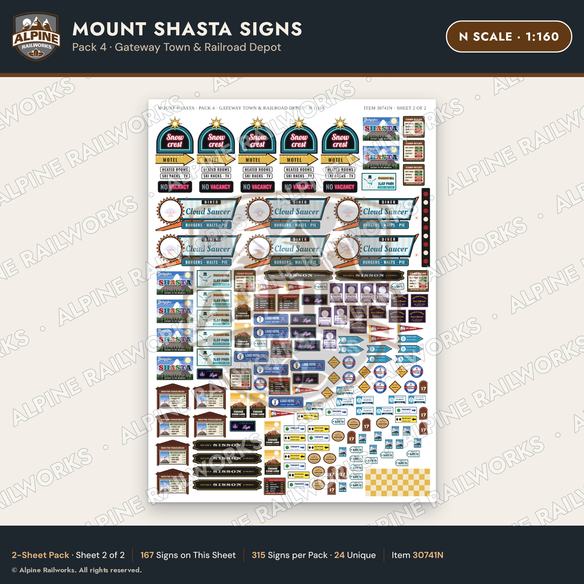 Alpine Railworks 30741N N Scale Tourist Signs - Mount Shasta