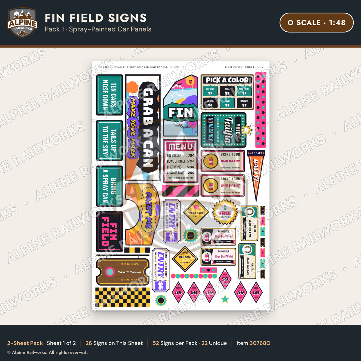 Alpine Railworks 30768O O Scale Roadside Signs - Buried Car Art