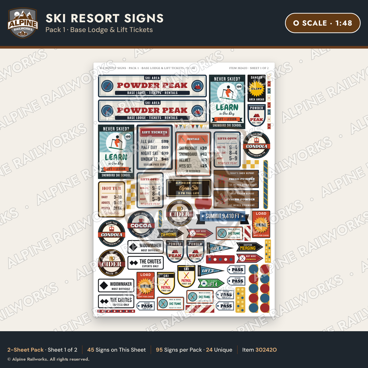 Alpine Railworks 30242O O Scale Ski Resort Signs - Base Lodge