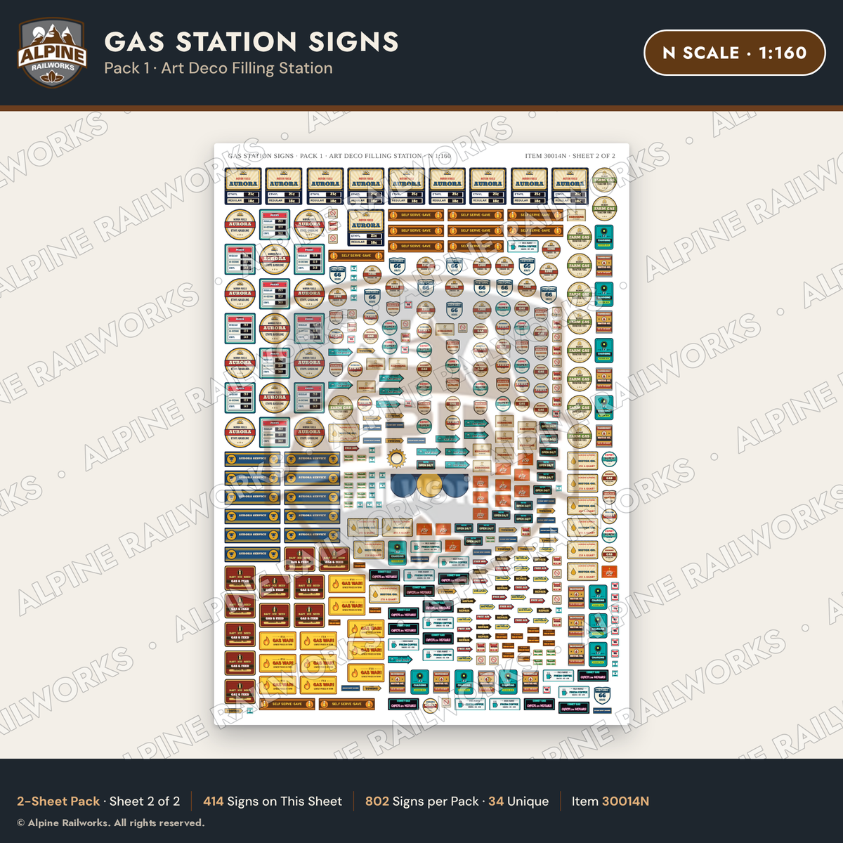 Alpine Railworks 30014N N Scale Gas Station Signs