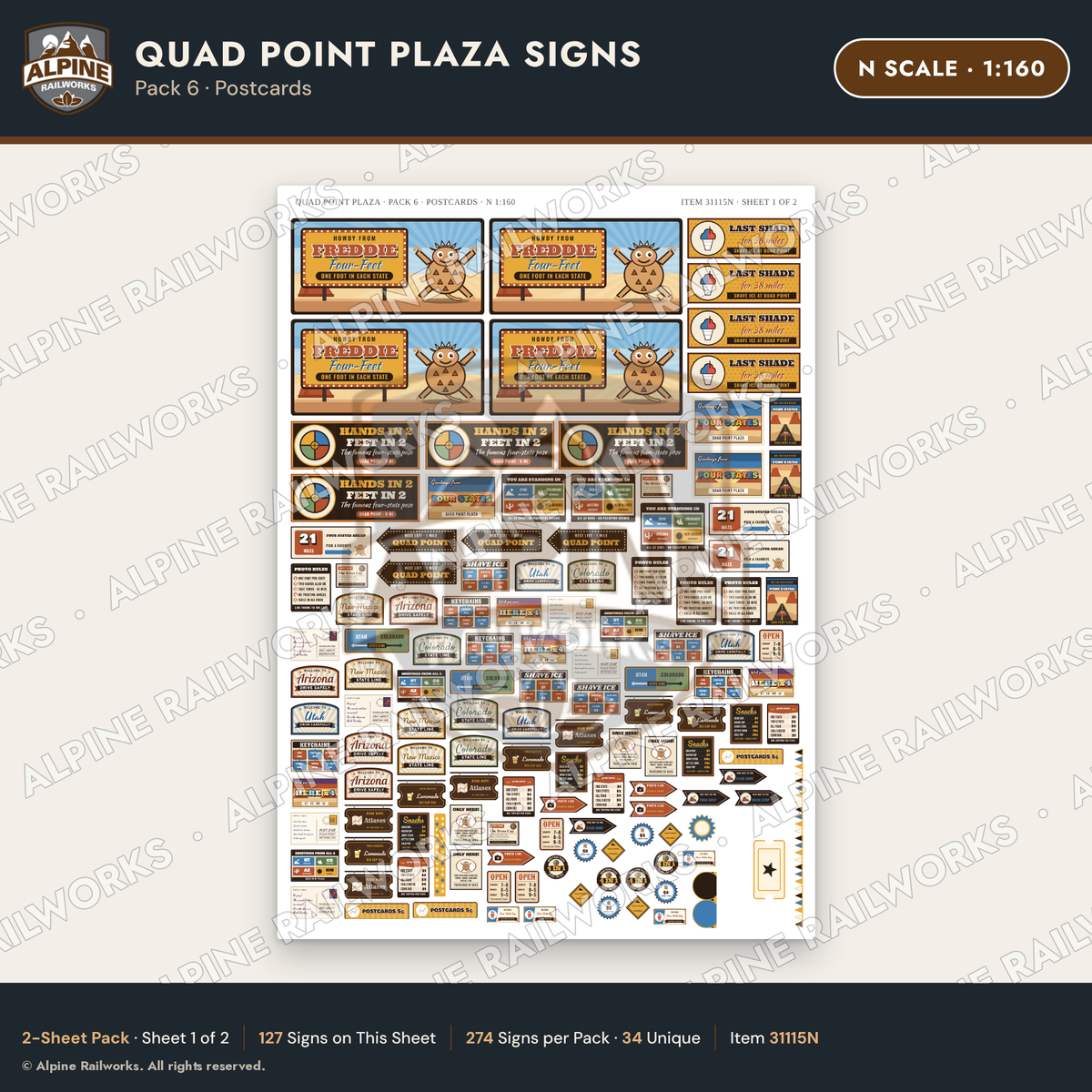 Alpine Railworks 31115N N Scale Roadside Signs - Four Corners